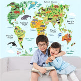 Colorful Animal World Map Wall Sticker