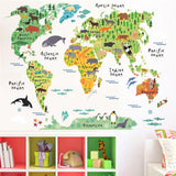 Colorful Animal World Map Wall Sticker