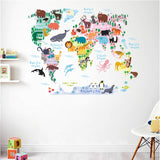Colorful Animal World Map Wall Sticker