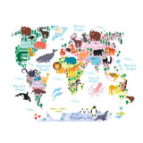Colorful Animal World Map Wall Sticker