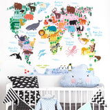 Colorful Animal World Map Wall Sticker