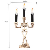 Resin LED Candle Holder 3-arms Skull Skeleton Candle Stand For Home Halloween Party DIY Decoration Candlestick Art Props